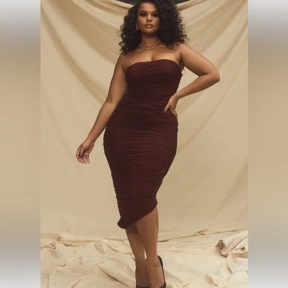 House of CB Sasha Ruched Gown Burgundy L NWT - Picture 2 of 8